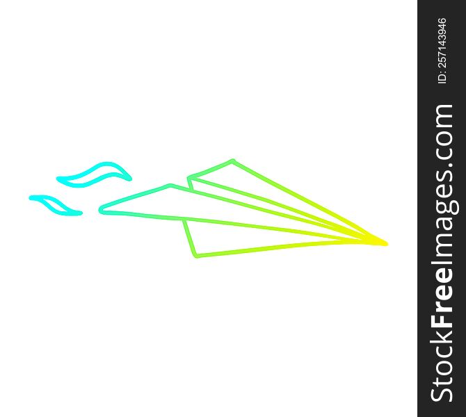 cold gradient line drawing of a cartoon paper airplane