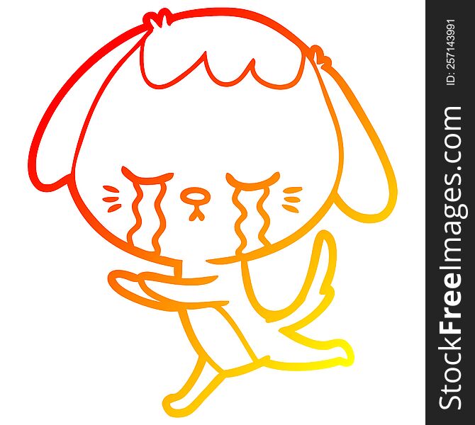 warm gradient line drawing of a cartoon crying dog