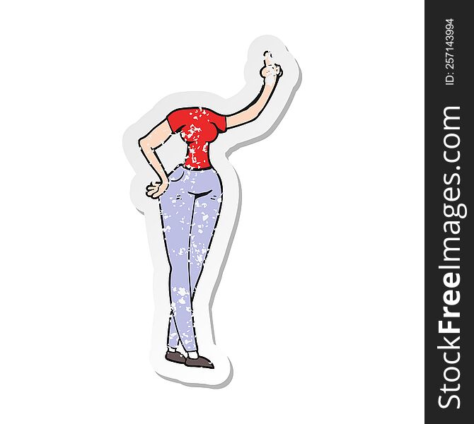 retro distressed sticker of a cartoon female body with raised hand