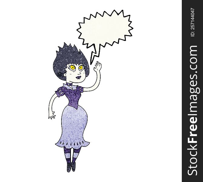Speech Bubble Textured Cartoon Vampire Girl Waving