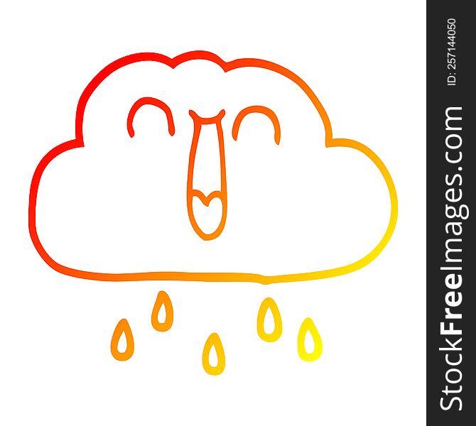 warm gradient line drawing of a cartoon happy rain cloud