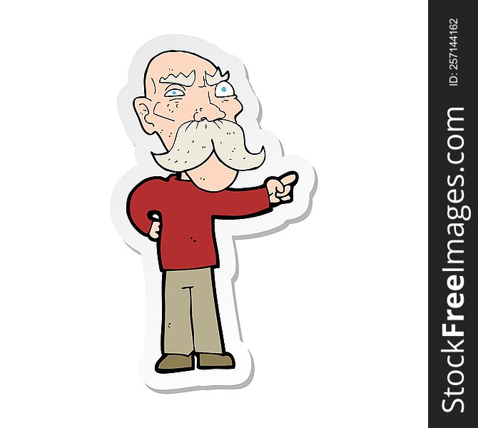 Sticker Of A Cartoon Annoyed Old Man Pointing