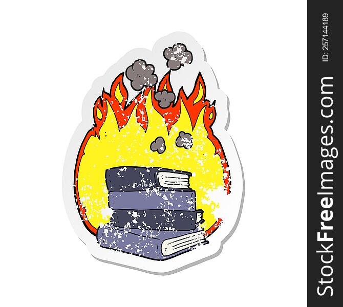 retro distressed sticker of a cartoon stack of books burning