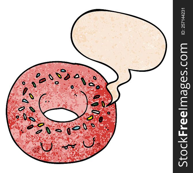 Cartoon Donut And Speech Bubble In Retro Texture Style