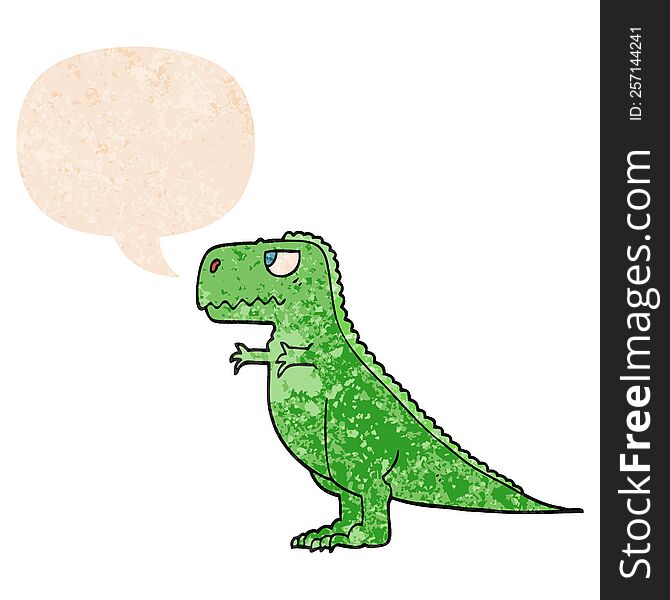 Cartoon Dinosaur And Speech Bubble In Retro Textured Style
