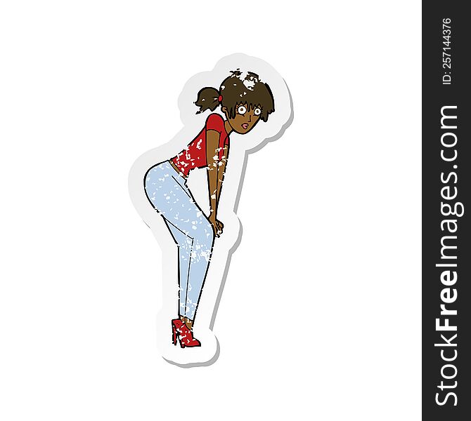 retro distressed sticker of a cartoon woman posing