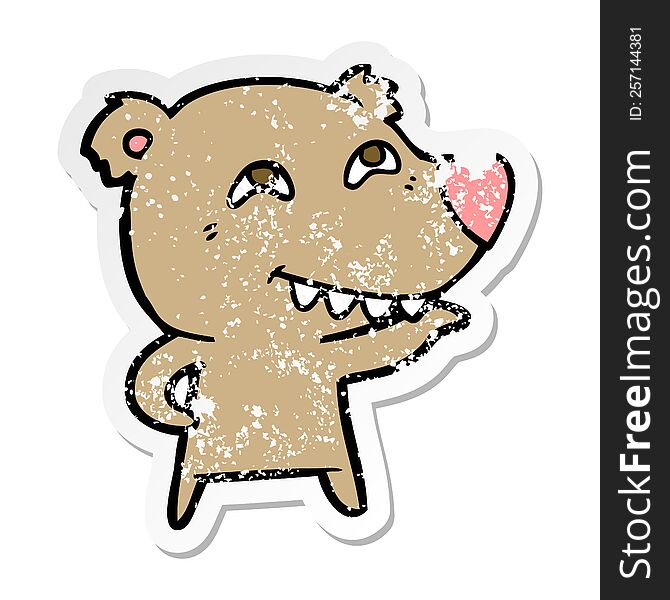 Distressed Sticker Of A Cartoon Bear Showing Teeth