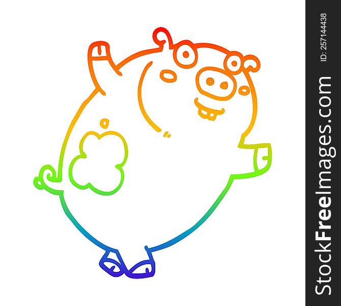 rainbow gradient line drawing of a funny cartoon pig