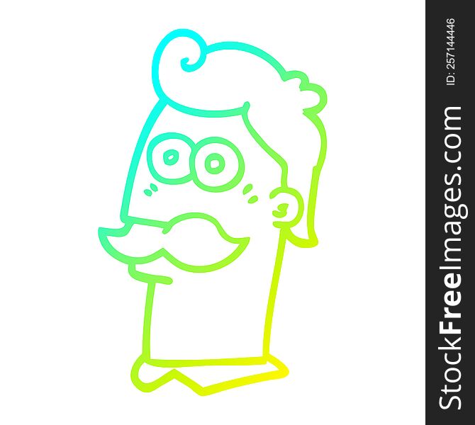 cold gradient line drawing of a cartoon man with moustache