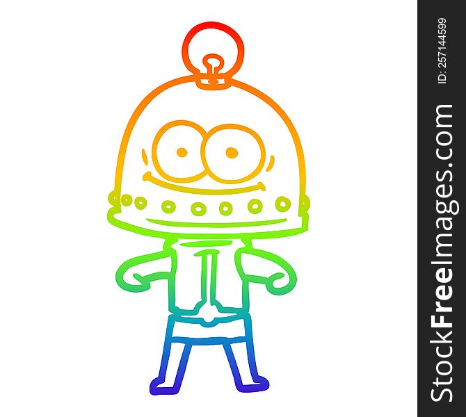 Rainbow Gradient Line Drawing Happy Carton Robot With Light Bulb