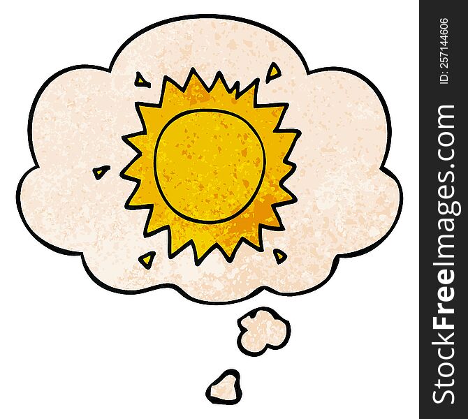 Cartoon Sun And Thought Bubble In Grunge Texture Pattern Style