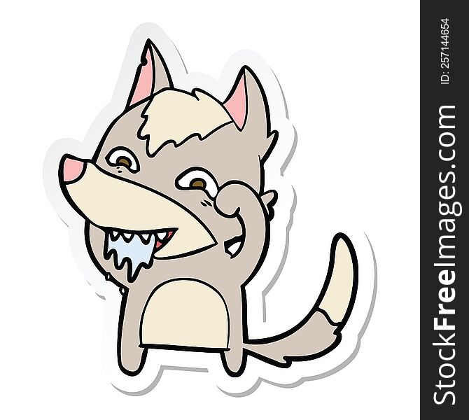 sticker of a cartoon hungry wolf