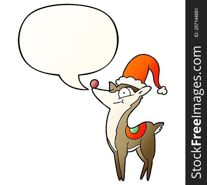 Cartoon Christmas Reindeer And Speech Bubble In Smooth Gradient Style