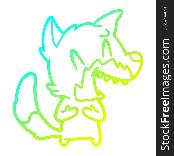 cold gradient line drawing of a laughing fox cartoon