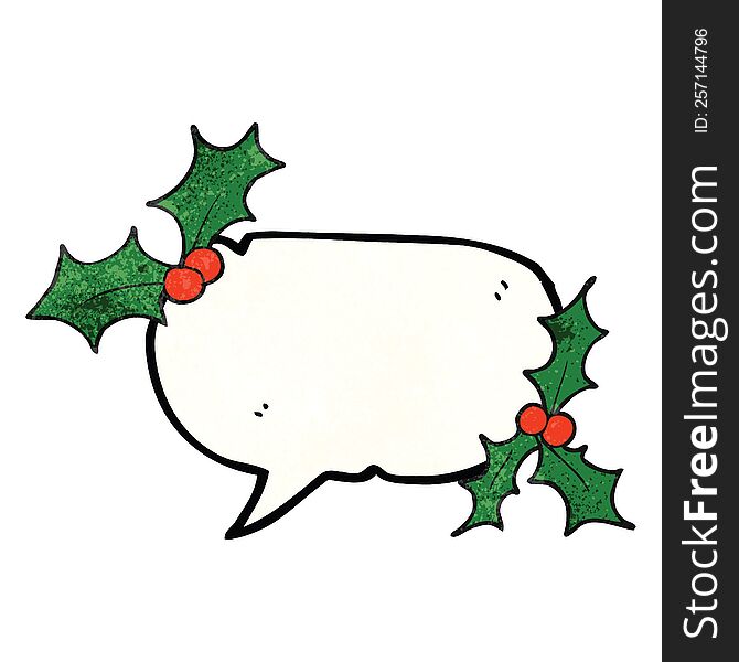 Speech Bubble Textured Cartoon Christmas Holly