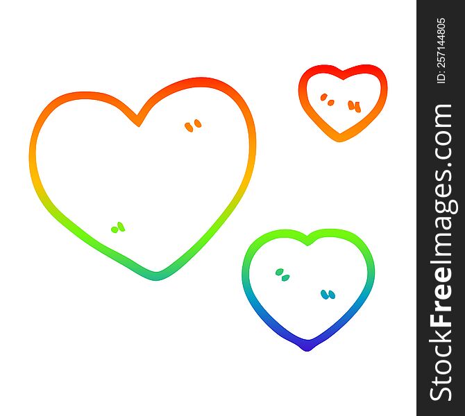 rainbow gradient line drawing of a cartoon love hearts