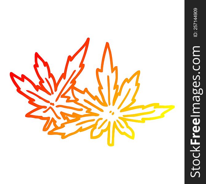 Warm Gradient Line Drawing Cartoon Marijuana Leaves