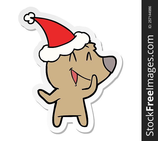 Laughing Bear Sticker Cartoon Of A Wearing Santa Hat