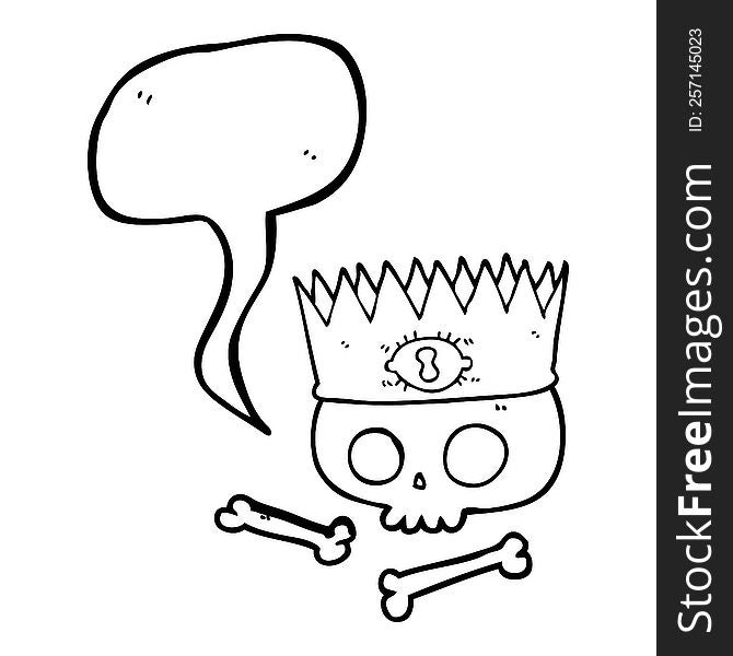 freehand drawn speech bubble cartoon magic crown on old skull
