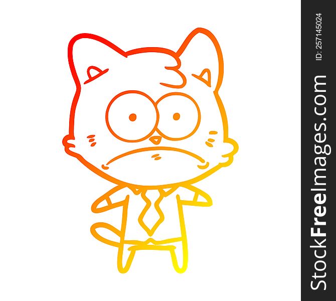 warm gradient line drawing of a cartoon nervous business cat