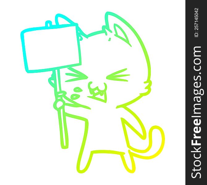 cold gradient line drawing of a cartoon cat protesting