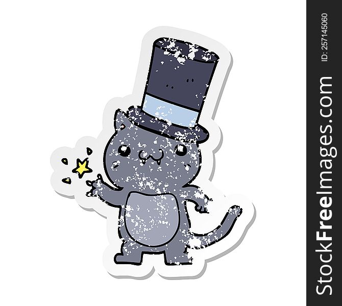 Distressed Sticker Of A Cartoon Cat Wearing Top Hat