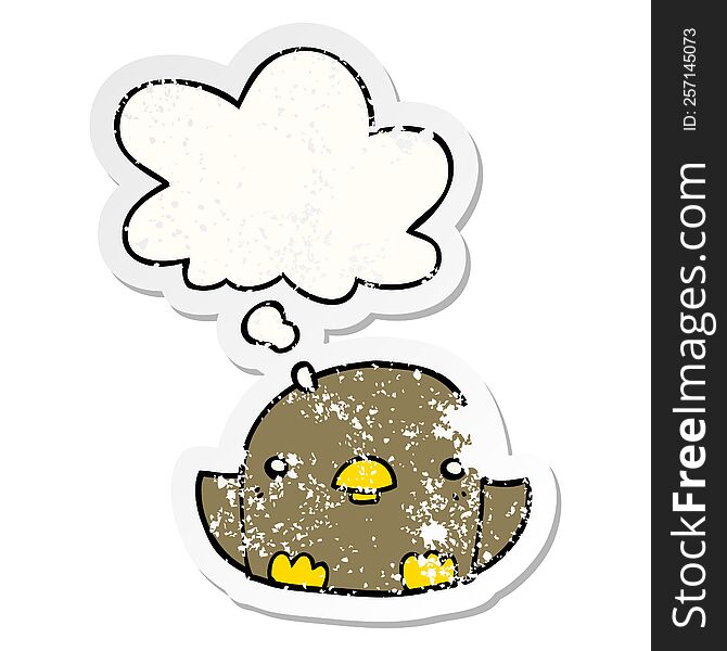 Cartoon Chick And Thought Bubble As A Distressed Worn Sticker