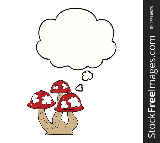 Cartoon Mushrooms And Thought Bubble