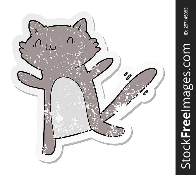 Distressed Sticker Of A Cartoon Dancing Cat