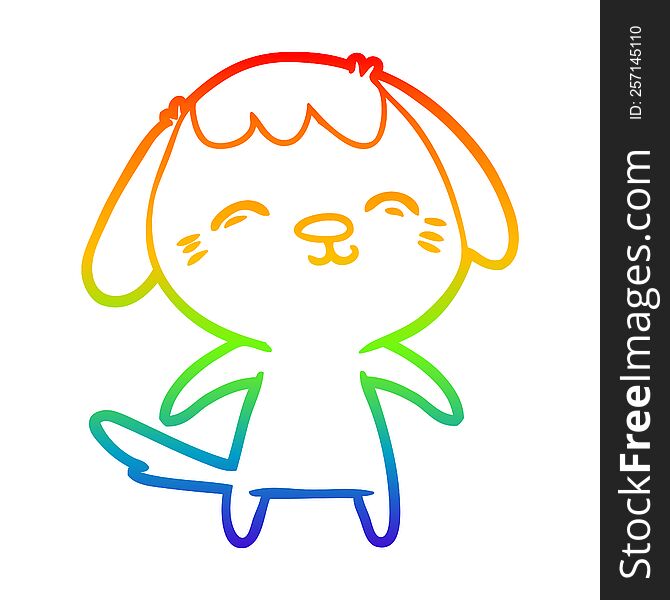 Rainbow Gradient Line Drawing Happy Cartoon Dog
