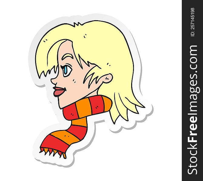 sticker of a cartoon woman wearing scarf
