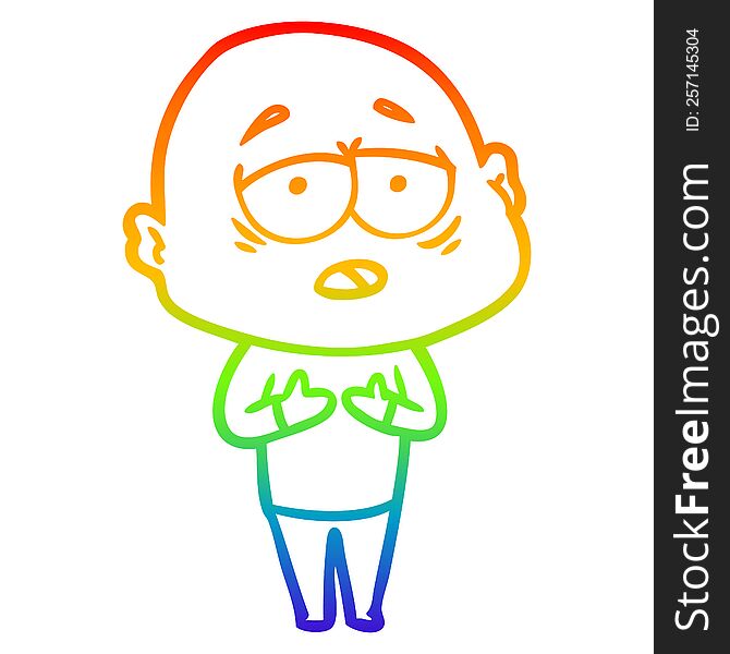 Rainbow Gradient Line Drawing Cartoon Tired Bald Man