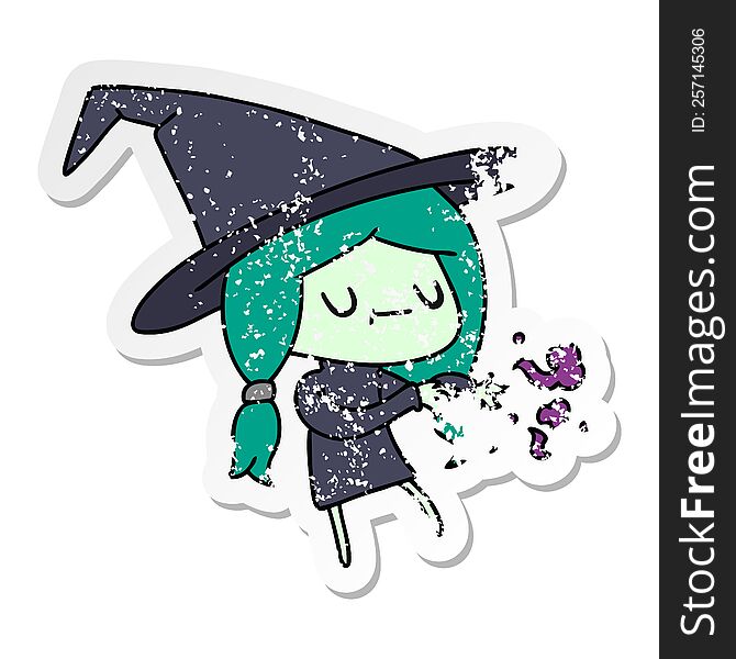 Distressed Sticker Cartoon Of Cute Kawaii Witch