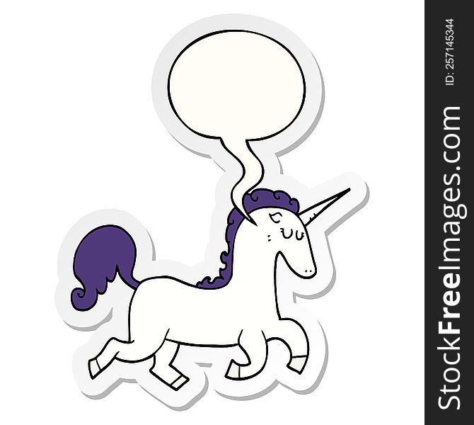 Cartoon Unicorn And Speech Bubble Sticker