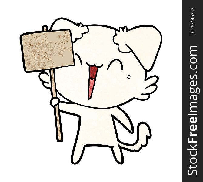 happy little cartoon dog holding sign. happy little cartoon dog holding sign