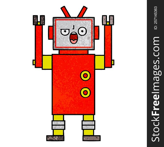 Retro Grunge Texture Cartoon Angry Robot