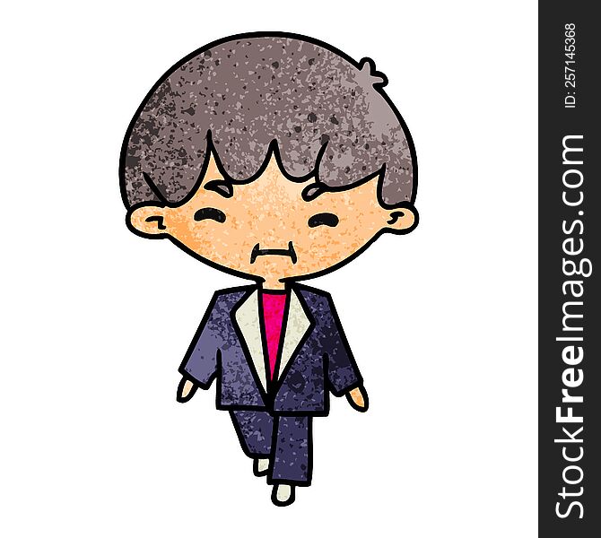 textured cartoon illustration kawaii cute man in suit. textured cartoon illustration kawaii cute man in suit