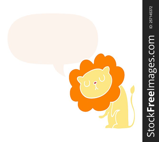 Cute Cartoon Lion And Speech Bubble In Retro Style