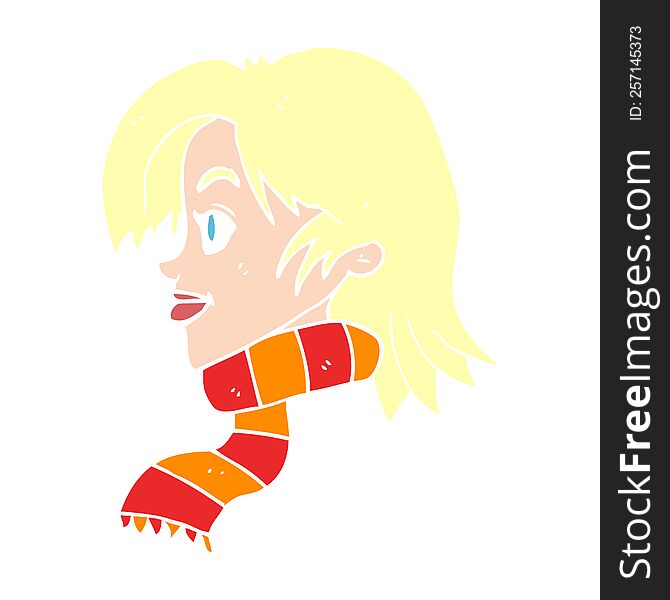 Flat Color Illustration Of A Cartoon Woman Wearing Scarf