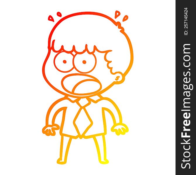 warm gradient line drawing of a cartoon shocked man in shirt and tie