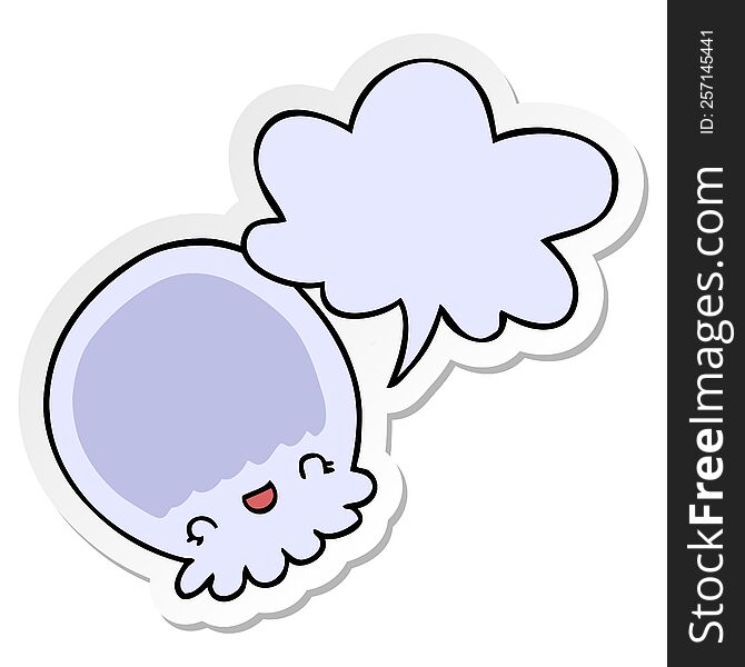 Cartoon Jellyfish And Speech Bubble Sticker