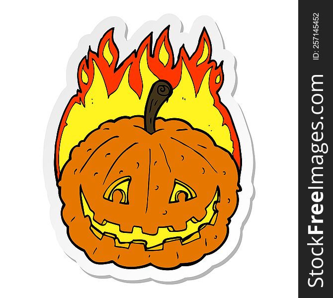 Sticker Of A Cartoon Grinning Pumpkin