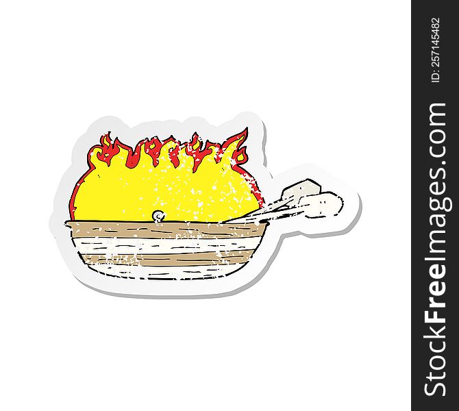 retro distressed sticker of a cartoon burning boat