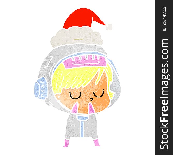 Retro Cartoon Of A Astronaut Woman Wearing Santa Hat