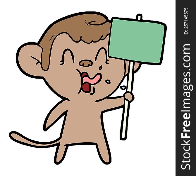 crazy cartoon monkey with sign. crazy cartoon monkey with sign
