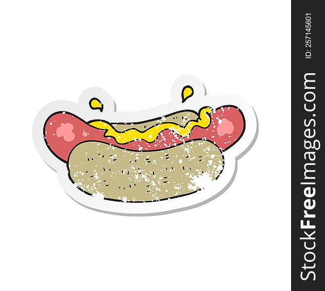 retro distressed sticker of a cartoon hotdog