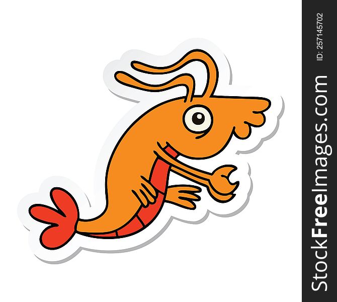 Sticker Of A Quirky Hand Drawn Cartoon Crayfish