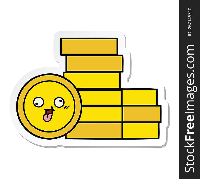 sticker of a cute cartoon coins