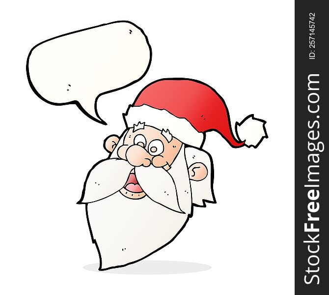 cartoon jolly santa claus face with speech bubble