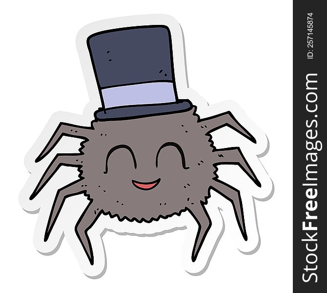 Sticker Of A Cartoon Spider Wearing Top Hat